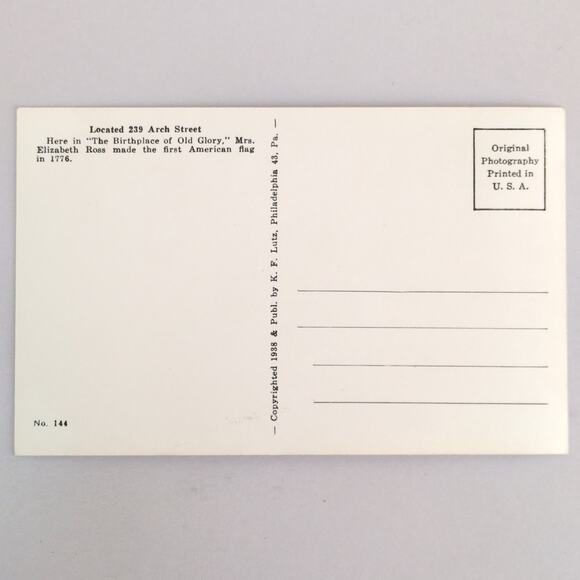 1938 Postcard Birthplace of Old Glory Betsy Ross American Flag Philadelphia RPPC - Picture 2 of 2